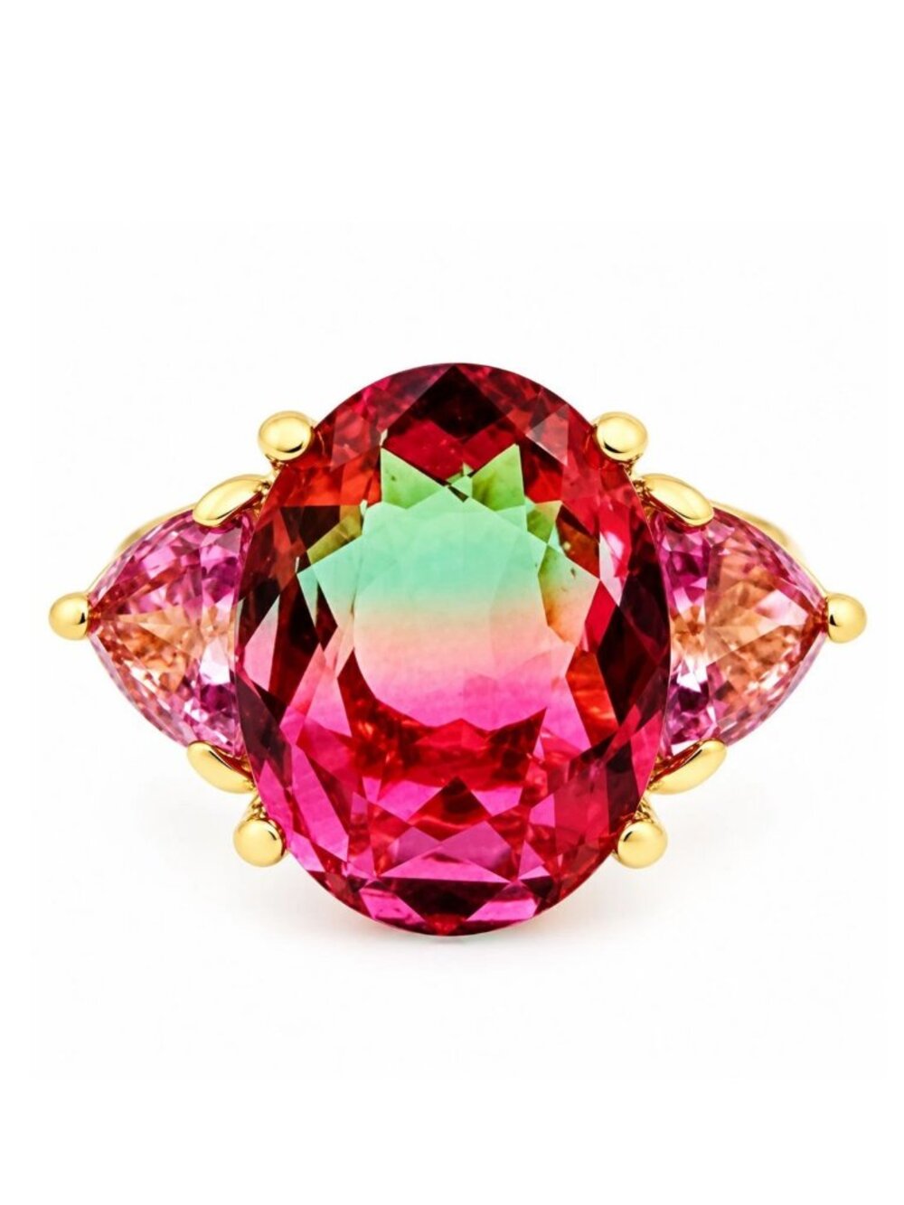 Tourmaline 5.74 Cts & Pink Sapphire Ring 10k Solid Yellow Gold